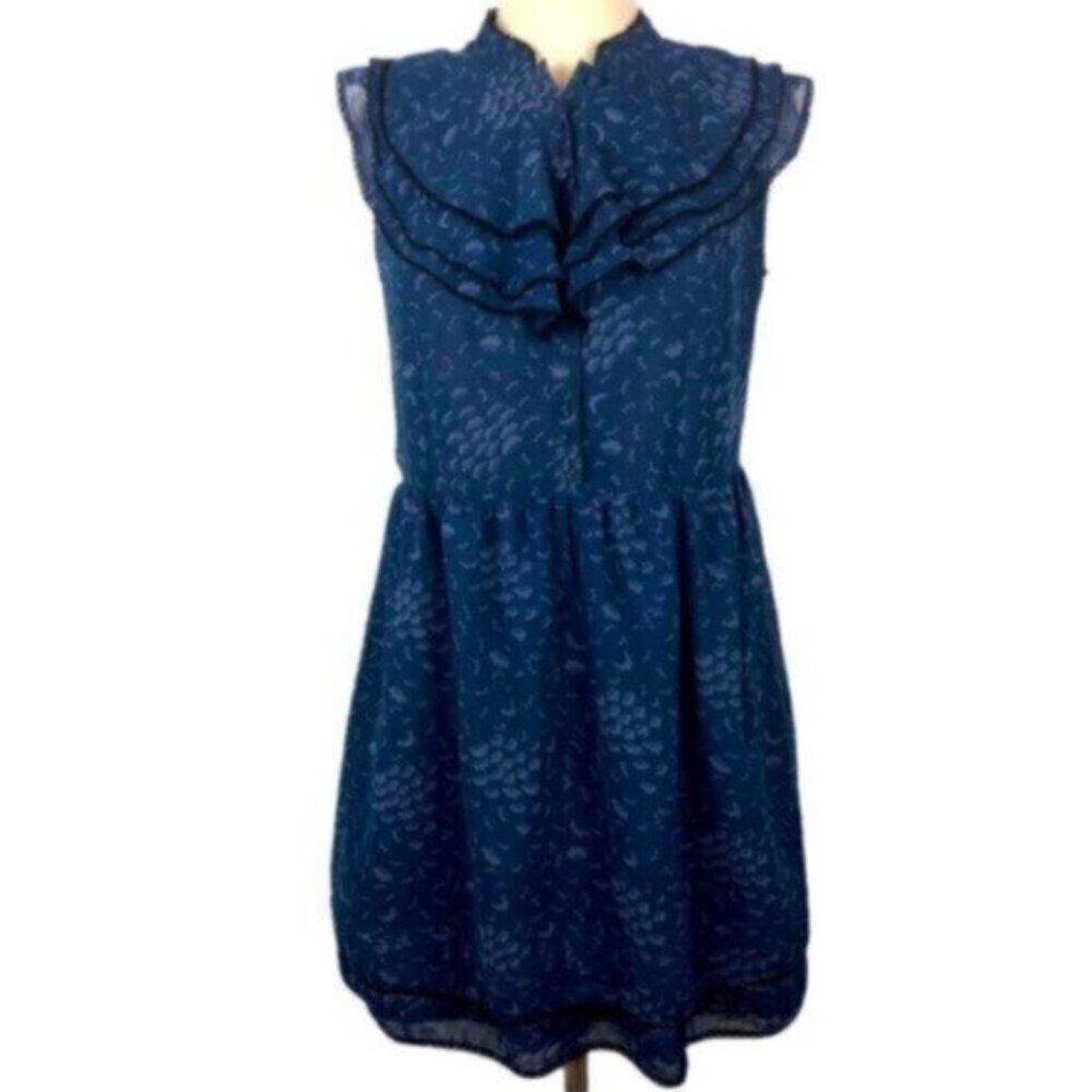 Kimchi Blue | Women's Blue Floral Print Button Front Ruffles Dress Size Small